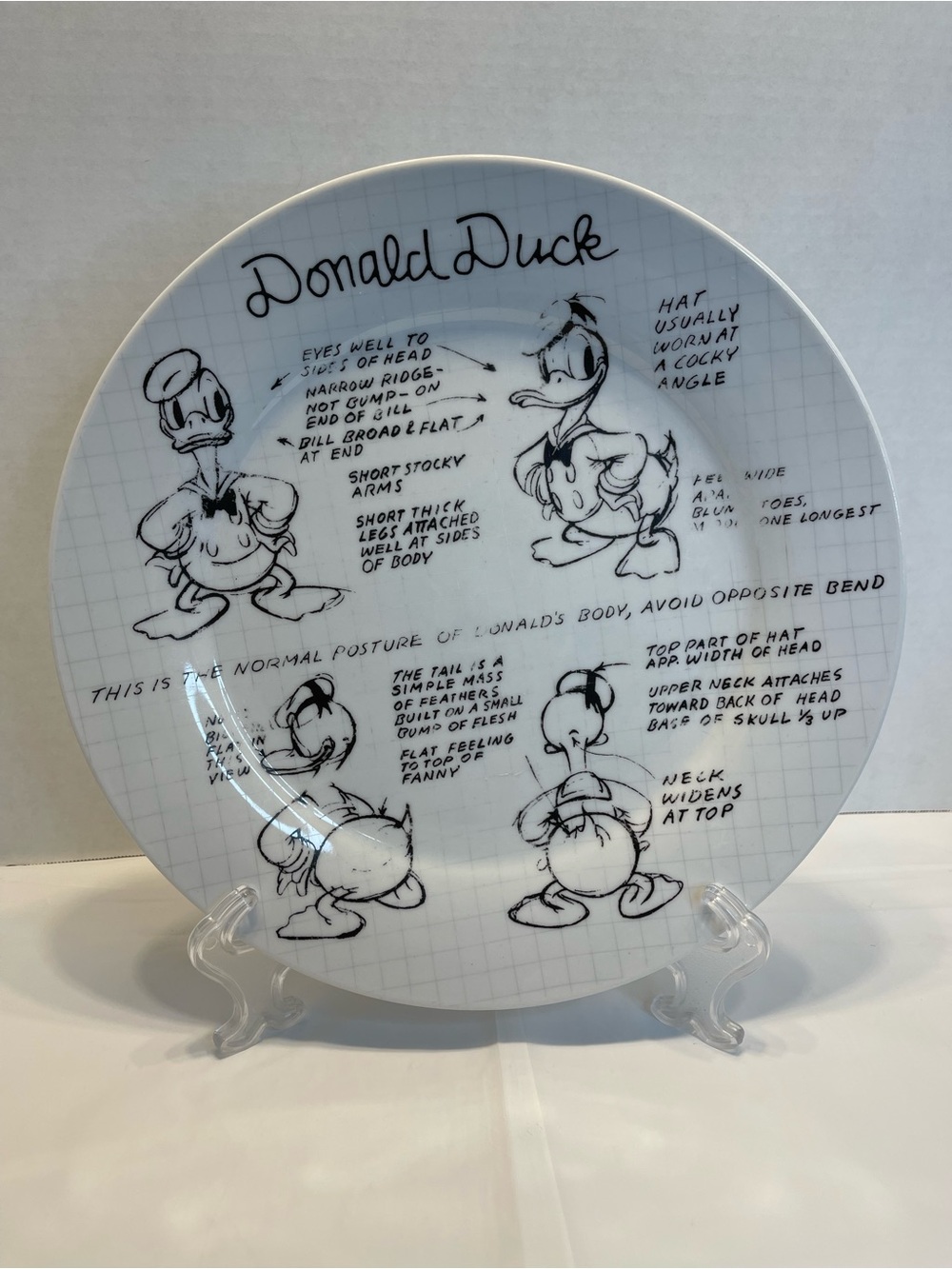 Disney Donald Duck Illustration Decorative Plate - White with Black Sketch